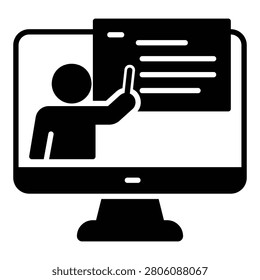 Virtual classroom icon symbolizing online teaching, remote education, and digital classrooms.