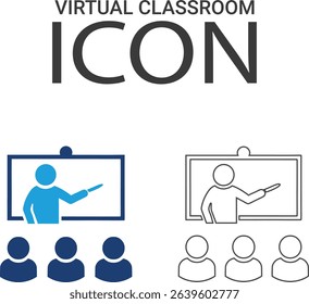 Virtual classroom icons design. Collection of audio lesson, video tutorial, interactive learning and more. Vector illustration. Easily changes to any color.