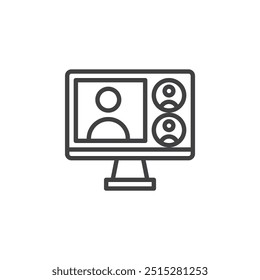 Virtual Classroom line icon. linear style sign for mobile concept and web design. Computer screen with multiple student avatars outline vector icon. Symbol, logo illustration. Vector graphics