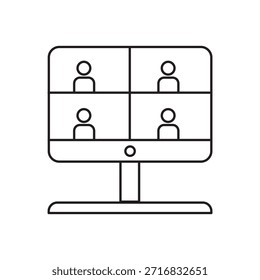 Icono de línea de aula virtual para conceptos de educación en línea y aprendizaje remoto. Diseño de Vector Video de contorno mínimo para plataformas de e-learning, clases, App, interfaz de usuario, Sitios web y paneles.