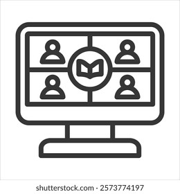 Virtual Classroom Outline Icon Vector Illustration