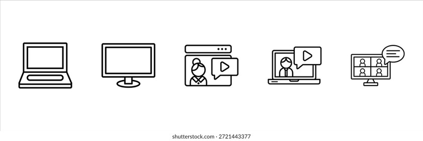 Conjunto de iconos de esquema de aula virtual enseñanza digital
