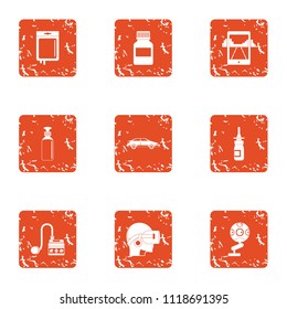 Virtual cleaning icons set. Grunge set of 9 virtual cleaning vector icons for web isolated on white background