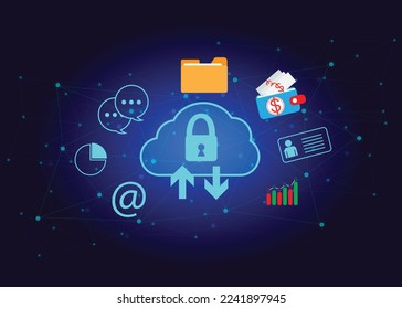 virtual cloud icon concept of big data access, global network connection, data search, use of computing resources to make transactions and Cyber Security Data Protection.