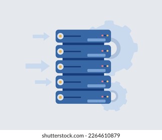 Virtual cloud server or cloud computing platform. Flat cartoon style. Vector design. element