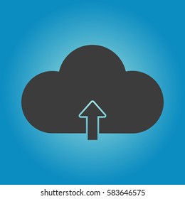 Virtual cloud upload icon. Flat vector illustration in black on white background.
