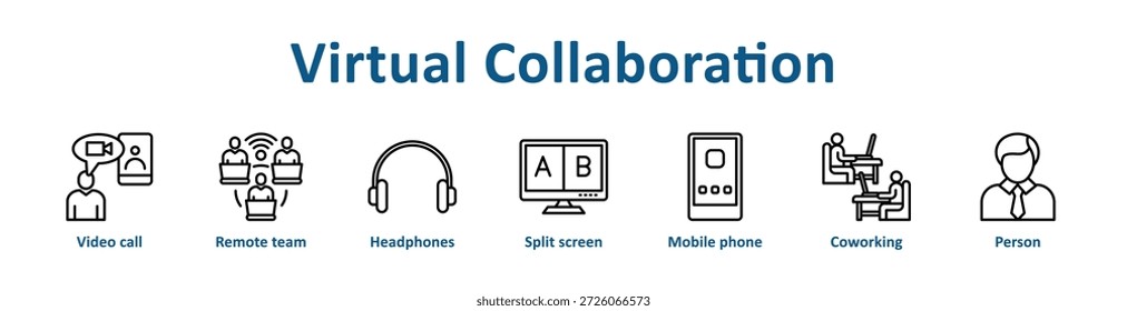 -colección de arte de línea de Anuncio de icono de colaboración virtual