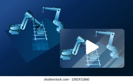 Virtual commissioning. Simulation of production line and machines in a factory in industry 4.0