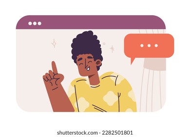 Virtual Communication with African American Woman Character in Web Window Talking to Somebody Vector Illustration