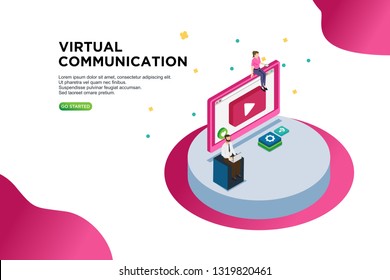 Virtual communication isometric vector illustration concept.  can use for, template, ui, landing page,  hero header, mobile app, banner, poster, flyer - Vector