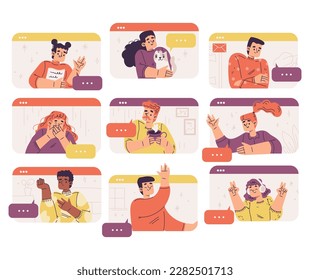 Comunicación virtual con caracteres de personas en el conjunto de vectores de conversación de ventanas Web