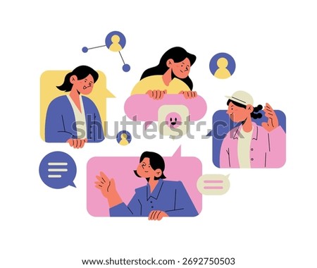 Virtual Communication and Social Networking. Young people having a conversation. A connected society.