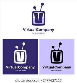 virtual company logo with television symbol and letter v