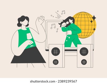 Virtual concert abstract concept vector illustration. Quarantine live stream, social media, online music performance, social distance, stay home, worldwide private concert abstract metaphor.