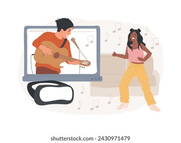 Virtual concert isolated concept vector illustration. Quarantine live stream, social media, online music performance, social distance, stay home, worldwide private concert vector concept.