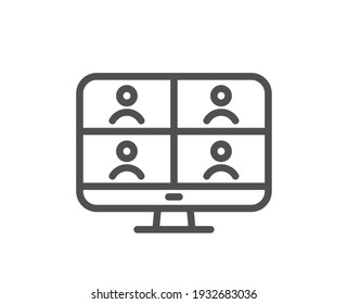 Virtual Conference Line Icon. Online Training Sign. Video Team Presentation Symbol. Quality Design Element. Linear Style Video Conference Icon. Editable Stroke. Vector