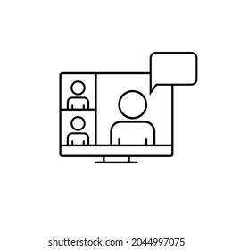 Virtual conference line icon. Online training sign. Video team presentation symbol. Web design, mobile app. Vector illustration. Eps10