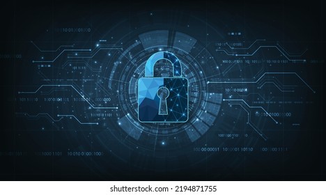 Virtual confidential, programming protection concept.Cyber security design.padlock lock on digital screen, 3d render padlock protection digital on hi tech blue future background.