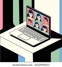 Virtual Connection: Embracing the New Normal" - Vector Illustration of Remote Learning, Meetings, and Work-from-Home Culture