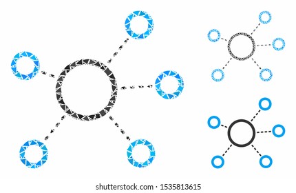Virtual connections mosaic of rough pieces in variable sizes and color hues, based on virtual connections icon. Vector ragged pieces are united into mosaic.