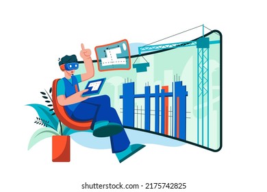 Virtual construction on the metaverse Illustration concept. Flat illustration isolated on white background