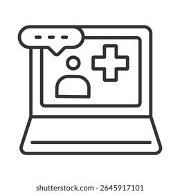 Consulta virtual, icono en diseño de línea. Consulta virtual, telemedicina, doctor en línea, atención médica, salud digital, atención remota sobre Vector de fondo blanco. Consulta virtual, trazo editable 