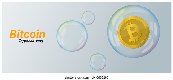 Virtual cryptocurrency crisis concept with bitcoin in soap bubble background , vector , illustration