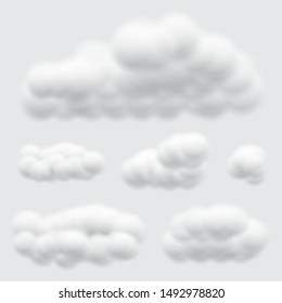 Virtual cumulus clouds vectors isolated on light gray background, Realistic Fluffy cubes like pure cotton wool