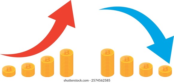 Virtual currency, crypto assets, bitcoin, increase, decrease, illustration