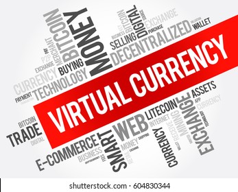 Virtual currency word cloud collage, business concept background