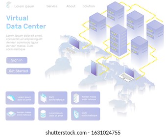 Virtual data center landing page concept isometric vector illustration