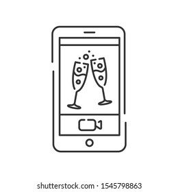 Virtual dating app on smartphone screen black line icon. Online dating. Sign for web page, mobile app. UI/UX/GUI template. User interface display. Editable stroke.