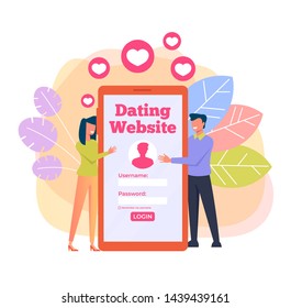 Virtual dating meeting by smartphone internet. Relationship lovers online by website. Vector flat graphic design isolated illustration icon