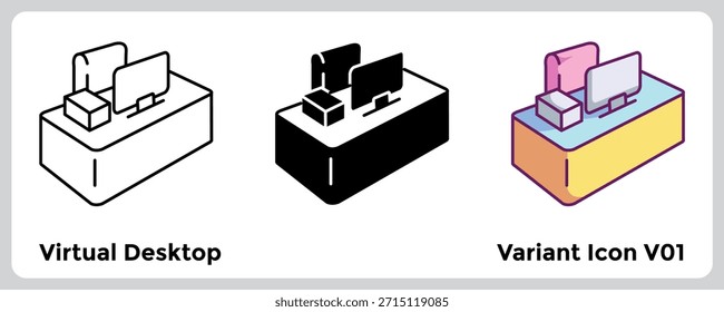 Virtual Desktop trägt mit einem leicht zugänglichen digitalen Arbeitsplatz zur Optimierung der Produktivität bei. Linie, Gefüllt, Farbstil.