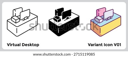 Virtual Desktop helps streamline productivity with an easy-to-access digital workspace. Line, Filled, Color style.