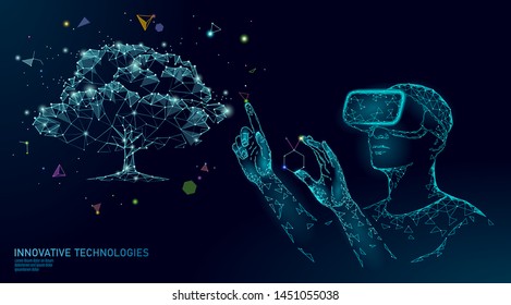 Virtual digital biotechnology tree engineering concept. 3D render VR helmet augmented reality vitamin supplement. Medical science life eco polygon biology future research vector illustration - Shutterstock ID 1451055038
