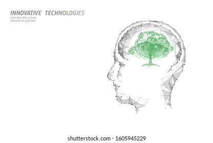 Virtual digital biotechnology tree engineering concept. 3D render. Nature mind solution. Creative idea medical science. Eco polygon biology future research vector illustration