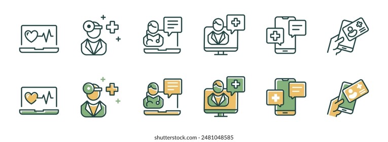 virtual digital doctor care consultation icon vector set online health diagnosis assistant support signs line illustration collection