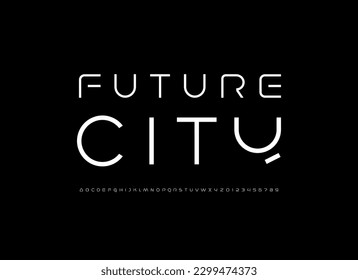 Virtual digital font, cyber alphabet made space future design, uppercase thin Latin letters A-Z and Arab numerals 0-9 space style, vector illustration 10EPS