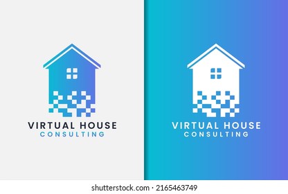 Virtual Digital House Logo Design. Modern Architecture Logo Template. Graphic Design Element.