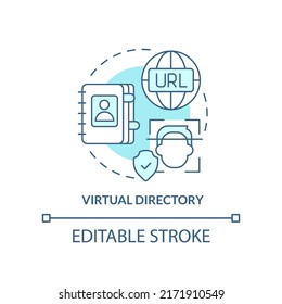 Virtual directory turquoise concept icon. Directory service abstract idea thin line illustration. Middleware application. Isolated outline drawing. Editable stroke. Arial, Myriad Pro-Bold fonts used