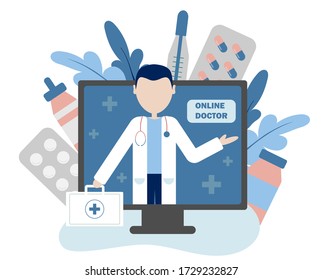 Virtual doctor app flat vector illustration. Mobile consultation, smart medical assistance.