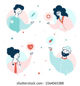 Virtual doctor characters flat vector illustrations set