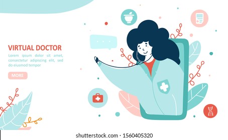 Virtual Doctor Landing Page Flat Vector Template