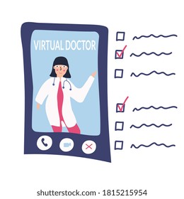 Virtual doctor makes recommendations via smartphone during the Covid19 pandemic. Medical concept.