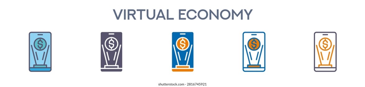Virtual Economy Element For Design Graphic - Multi Styles. Vector Illustration Of Two Colored And Black. Multiple Icons Designs Can Be Used For Mobile, Ui, Web