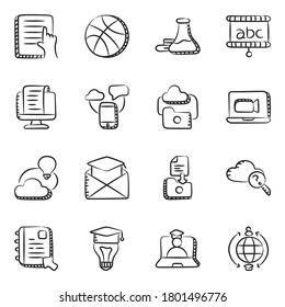 Virtual Education Doodle Icons Pack 