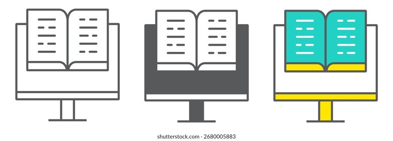 Icono de línea de educación virtual, educación y escuela, Vector de signos de aprendizaje en línea, un ícono lineal sobre un fondo blanco, eps 10