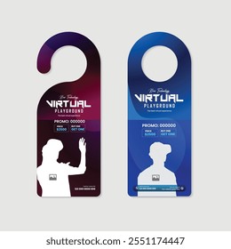 Virtual Education Workshop Door Hanger or VR Headset Cell Door Hanger Design Template Two Variations Design and Door Hanger Design Template for Modern Technology with Virtual Reality Headset