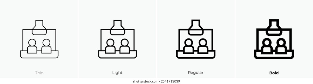 icono de evento virtual. Diseño de estilo delgado, ligero, regular y audaz aislado sobre fondo blanco